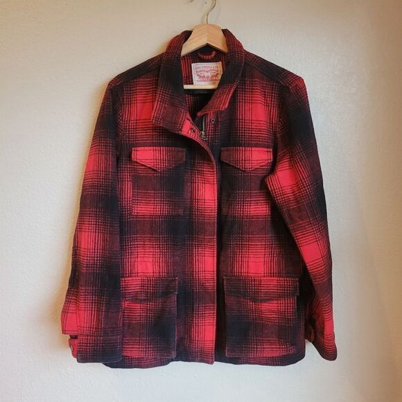 Levi's Red Plaid Wool Blend Jacket - Picture 1 of 7